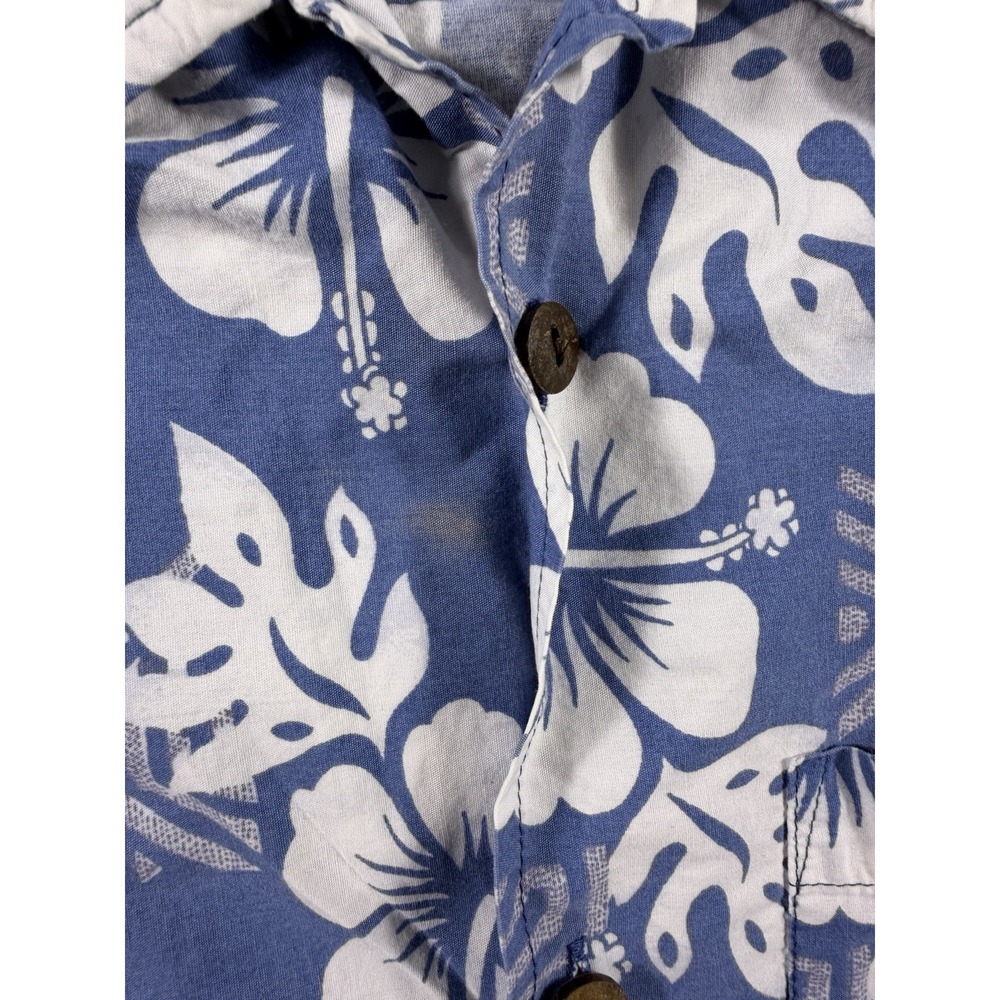 Point Zero Mens Hawaiian Shirt XL Blue Floral Hibiscus Short Sleeve Cotton - Picture 7 of 7